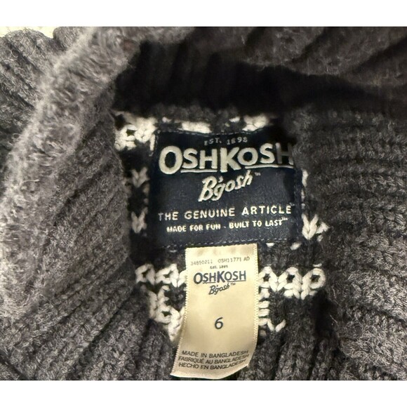 Boys OSHKOSH B'gosh Sweater Nordic Fair Isle Shawl Button Collar Gray Si… - Picture 4 of 7